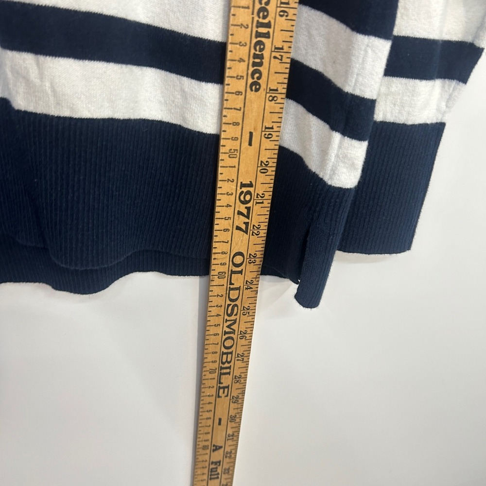 L.L. Bean Striped Cotton Cashmere Polo Sweater Medium Navy White Nautical Preppy - Picture 8 of 9